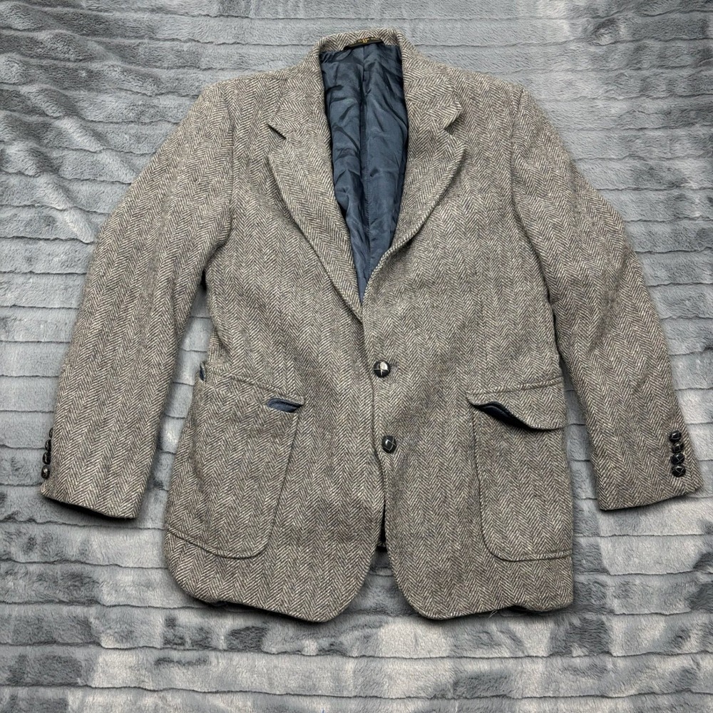 Imperial Haggar Mens Grey Herringbone 100% Pure Wool Blazer Sport Coat Size 42